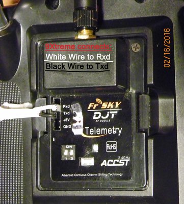 9Xtreme external DJT Telemetry Rxd and Txd Wire Connections.