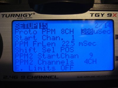 set up 16 ch, ersky9x now has the flexibility to set which ch/mixes goes to which ppm (1/2) output.