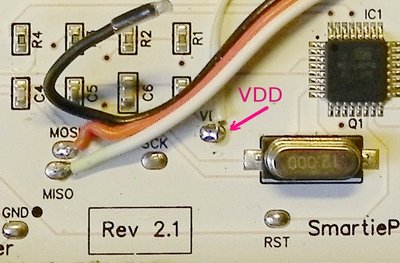 VDD Pogo Pin removed. Wire added