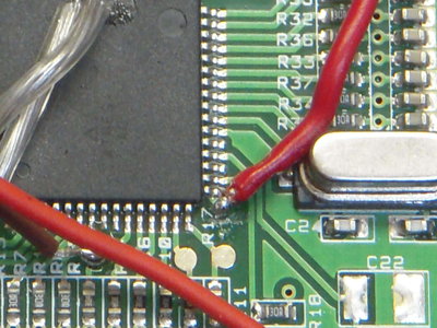 closeup of PB7 (pin 17) connection