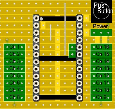 If you just want to connect the SBUS to PWM (servo) converter to eepskye via an FTDI adapter and not actually use it to fly, you can build this simple version that doesn't use the external SBUS input. Therefore, no transistor, no resistors are needed, as well as the ability to power the arduino from the servo battery or from the SBUS power. The arduino in this case will be powered from the USB via the FTDI adapter. The arduino's FTDI pins face the top of the picture.